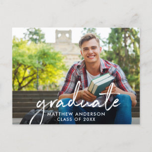 Handwritten Script Photo Graduation Party Postcard