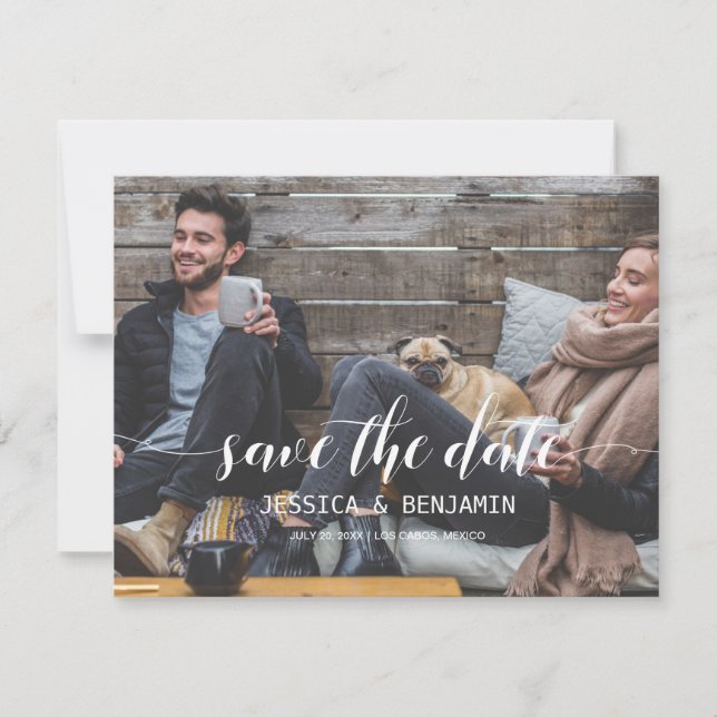 Handwritten Script Photo Save The Date Invitation (Front)