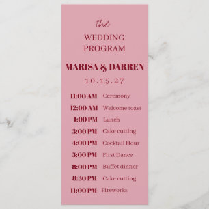 Handwritten Script Pink & Red Custom Wedding Program