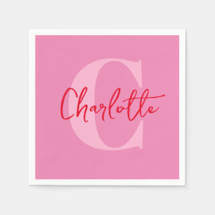 Handwritten Script Quirky Whimsy Monogrammed Pink Napkin