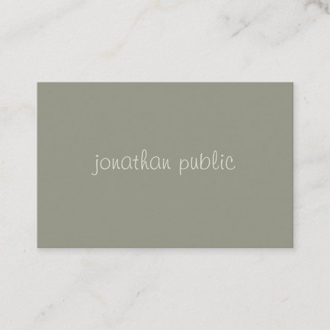Handwritten Script Simple Modish Elegant Green Top Business Card (Front)