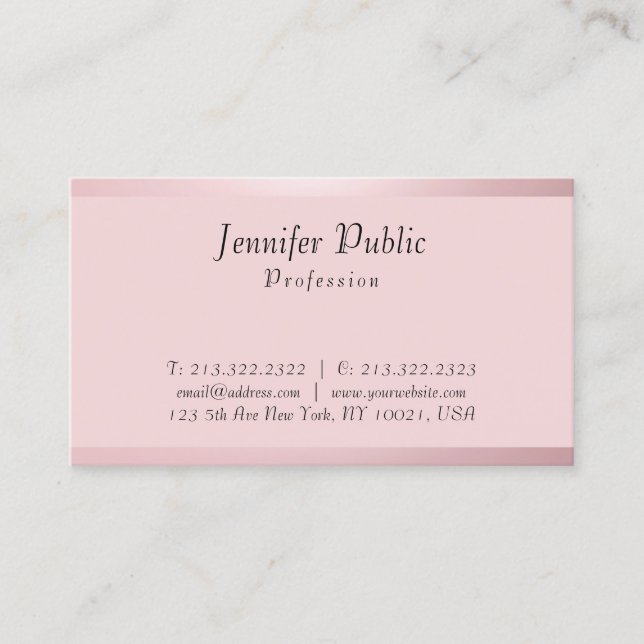 Handwritten Script Template Elegant Rose Gold Business Card (Front)