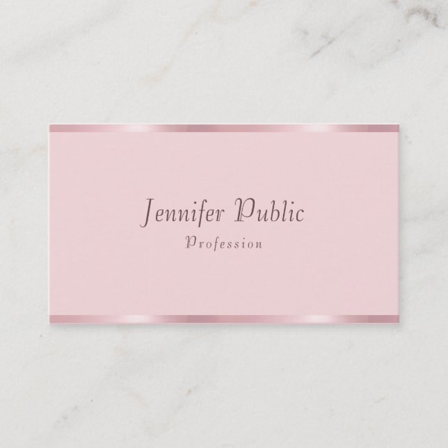 Handwritten Script Template Rose Gold Modern Business Card (Front)