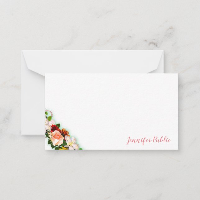 Handwritten Script Text Elegant Watercolor Flowers Card (Front)