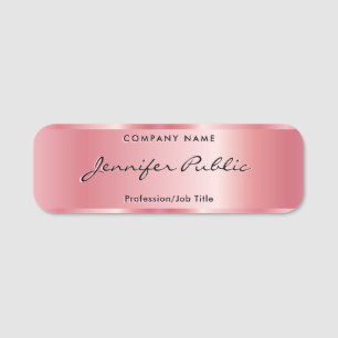 Handwritten Script Text Template Stylish Rose Gold Name Tag