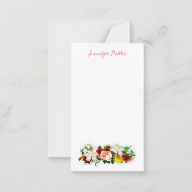 Handwritten Script Text Watercolor Flowers Elegant Card (Front)