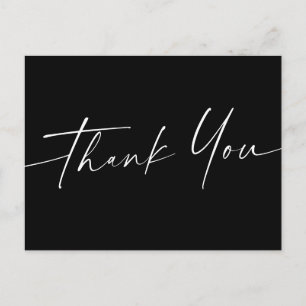 Handwritten script thank you elegant black postcard