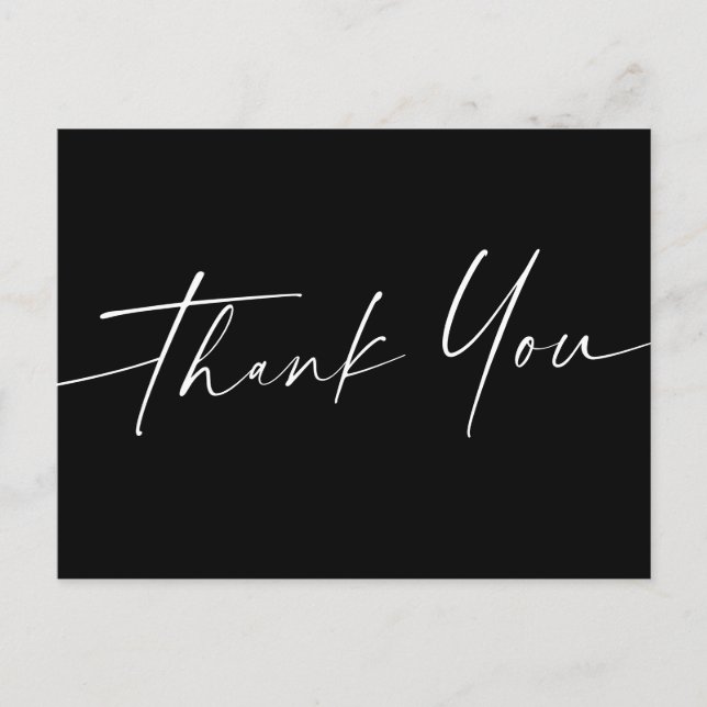 Handwritten script thank you elegant black postcard (Front)