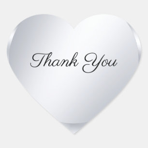 Handwritten Script Thank You Script Faux Silver Heart Sticker