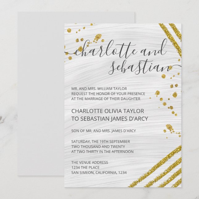 Handwritten Script Typography Gold Elegant Invitation (Front/Back)