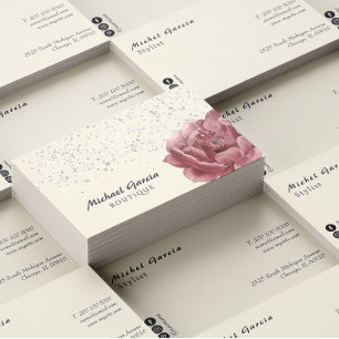 Handwritten Script Typography Pink Roses Flowers Business Card
