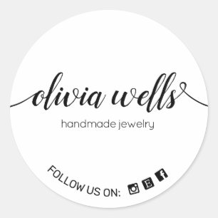 Handwritten Script Typography Social Media Icon Classic Round Sticker