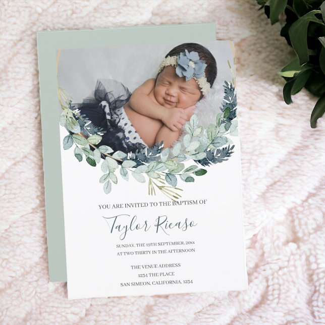 Handwritten Script Typography Wreath Baptism Invitation (Handwritten Script Typography Wreath Baptism Invitation from Ricaso. A beautiful personalized invite)