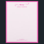 Handwritten Script Vibrant Pink Letterhead<br><div class="desc">Make every letter and document an extension of your personal brand. Our custom letterhead sets a tone of chic professionalism, featuring your elegant monogram in a fancy, handwritten script at the top. This personal, signature-style mark is perfectly balanced by your name printed just below in a clean, modern sans-serif font....</div>
