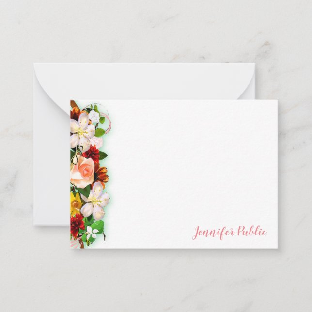 Handwritten Script Watercolor Flowers Colourful Card (Front)