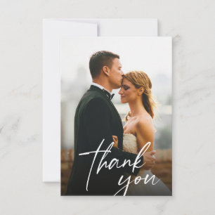 Handwritten Script Wedding 2 photos Thank You Card