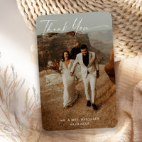 Handwritten Script Wedding Photo Thank You Card