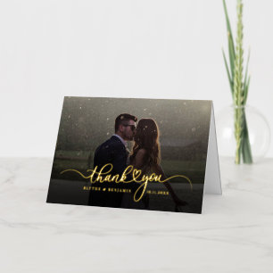 Handwritten Script Wedding Photo Thank You Gold Foil Greeting Card