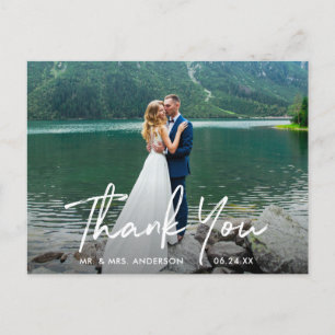 Handwritten Script Wedding Photo Thank You Postcard