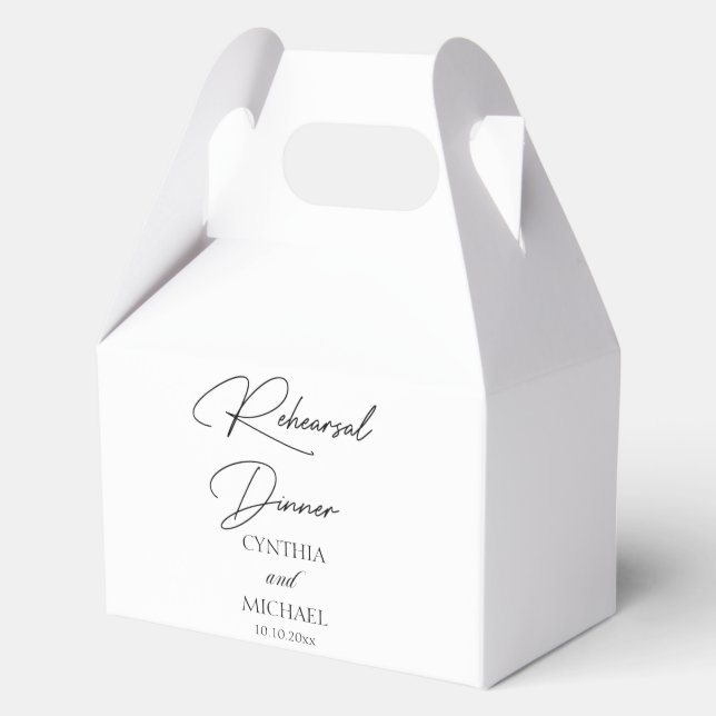 Handwritten Script Wedding Rehearsal Dinner Favor Box (Front)