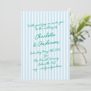 Handwritten Script Whimsy Stripes Quirky Wedding Invitation