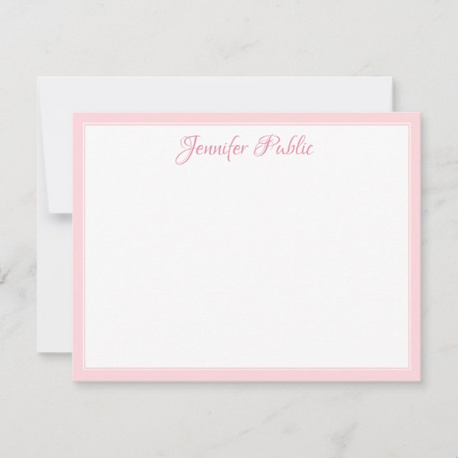 Handwritten Script White Pink Border Template (Front)