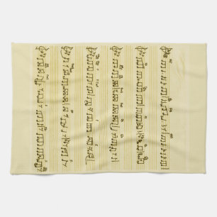 Handwritten Sheet Music Song Notes Antique Ivory Kitchen Towel