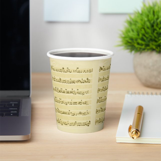 Handwritten Sheet Music Song Notes Antique Ivory Paper Cups (Insitu)