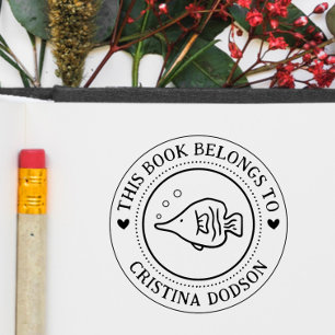 Handwritten Simple Tropical Fish Custom Book Rubber Stamp