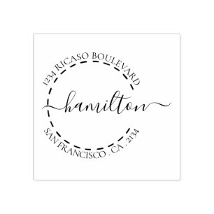 Handwritten Surname Circular Address Personalized Rubber Stamp