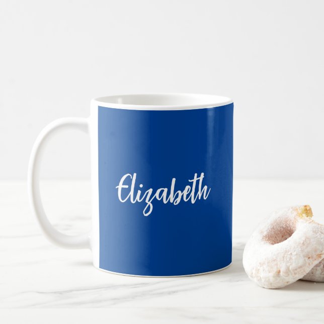 Handwritten Template Add Your Name Deep Blue Coffee Mug (With Donut)