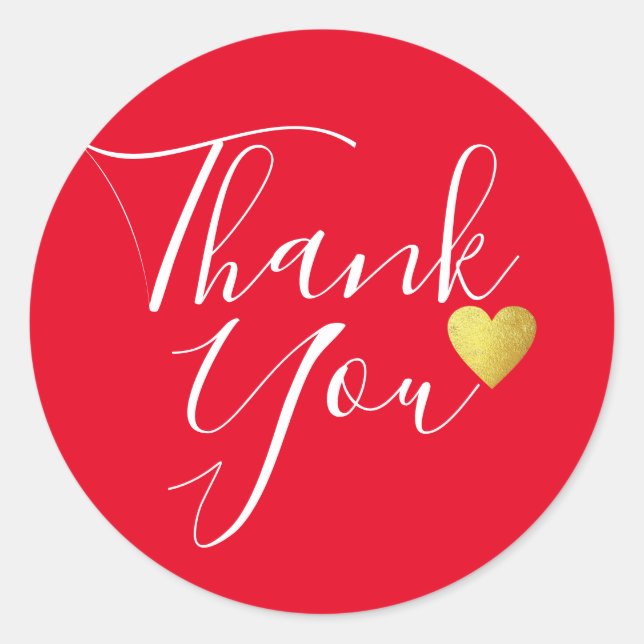 Handwritten Thank You elegant love red Classic Round Sticker (Front)