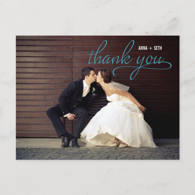 HANDWRITTEN Thank You Postcard - Blue (Front)