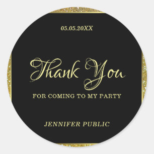 Handwritten Thank You Text Gold Glitter Template Classic Round Sticker