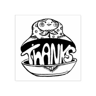 Handwritten Thanks Inside Matryoshka Doll Rubber Stamp