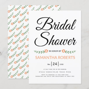 Handwritten typography peach bridal shower wedding invitation