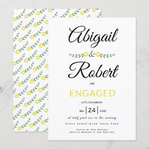 Handwritten typography yellow flowers engagement invitation