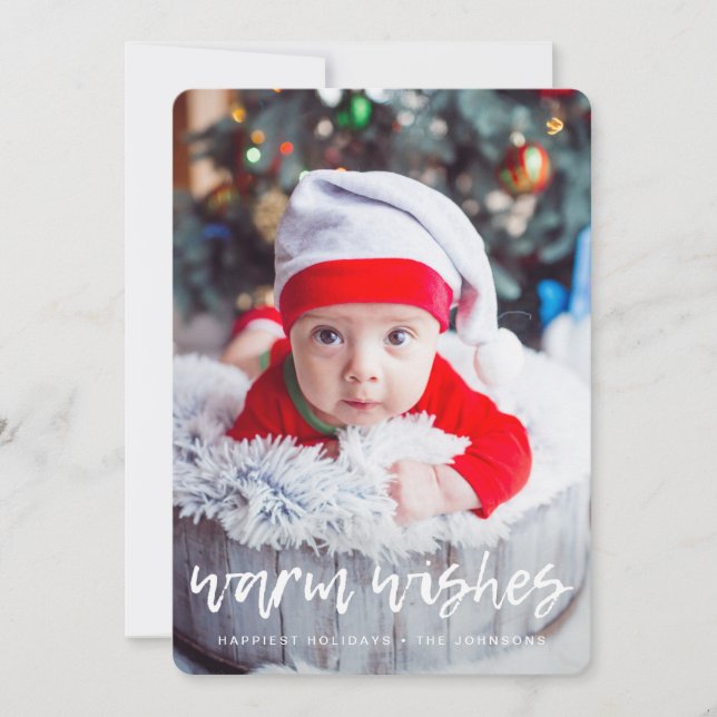 Handwritten Warm Wishes Photo Holiday Card (Front)