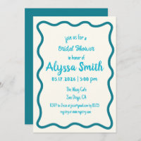 Handwritten Wavy Border Retro Teal Bridal Shower