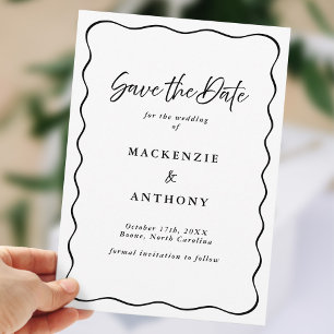 Handwritten Wavy Frame Black & White Save The Date