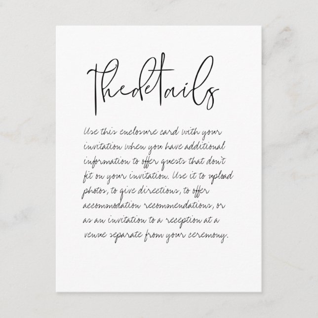 Handwritten Wedding Details Enclosure Card (Front)