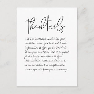 Handwritten Wedding Details Enclosure Card