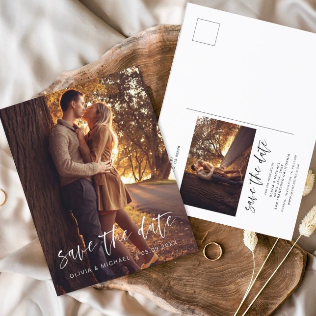 Handwritten Wedding Save the Date Photo Simple Pos Postcard (Creator Uploaded)