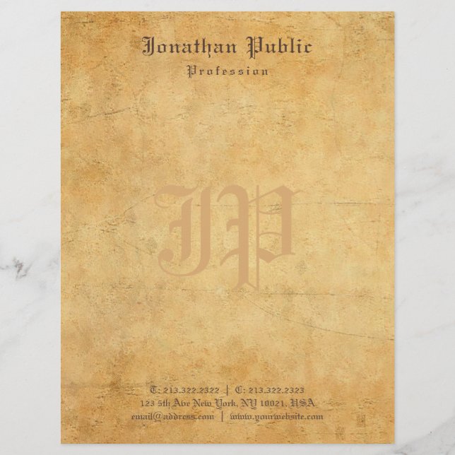 Handwritten Wedding Text Monogram Template Vintage Letterhead (Front)