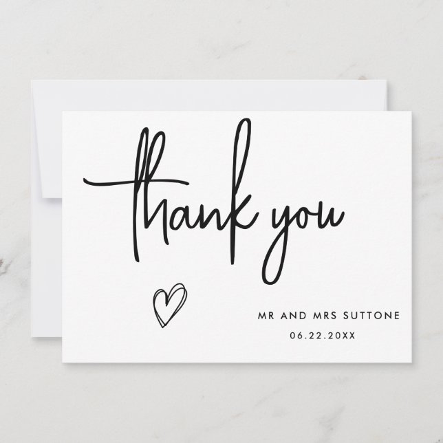 Handwritten wedding thank you card, simple design card (Front)