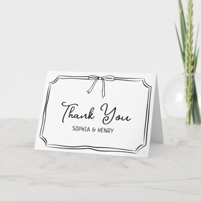 Handwritten Wedding Thank You Cards Elegant Bow  (Front)