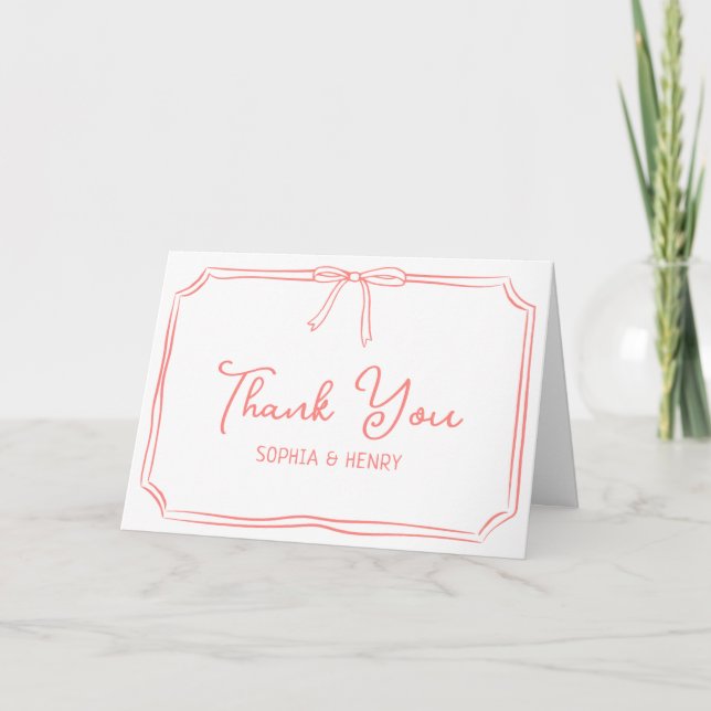 Handwritten Wedding Thank You Cards Elegant Bow  (Front)