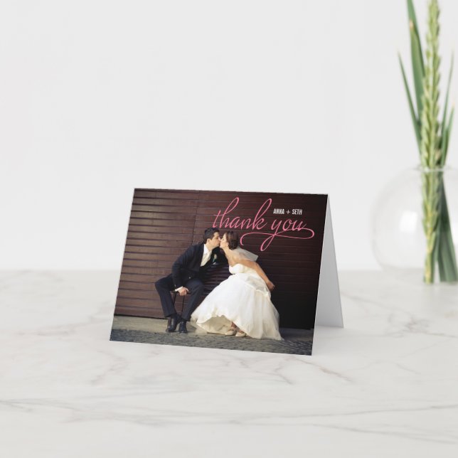 HANDWRITTEN Wedding Thank You Photo Card - Pink (Front)