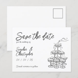 Handwritten Whimsical Black&White wedding  Announcement Postcard