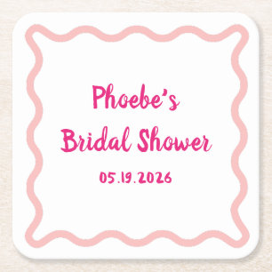 Handwritten Whimsical Wavy Border Bridal Shower Square Paper Coaster